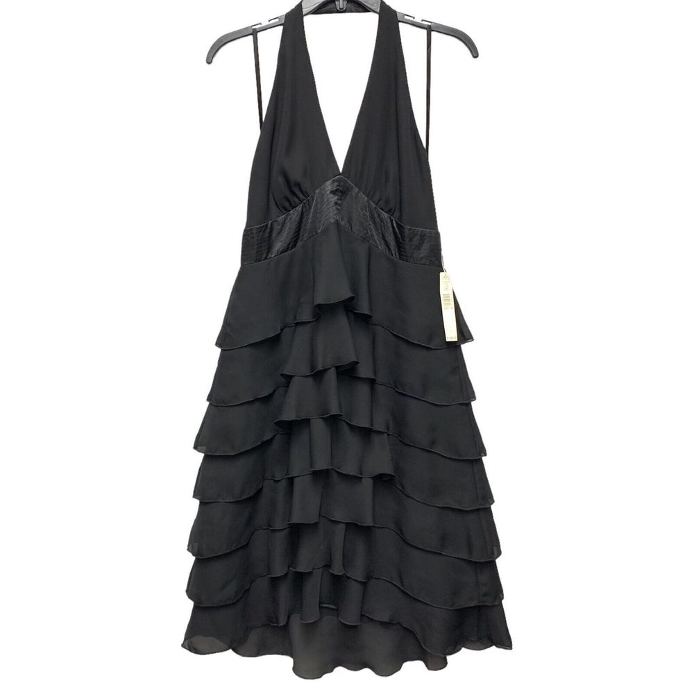 Amanda Smith Tiered‎ Ruffle Halter Midi Dress 10P Petite Backless Cocktail $100